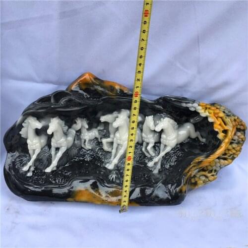 Large Home Company SHOP TOP decorative ART business Prosperity GOOD LUCK Success 8 horses FENG SHUI RESIN Jade carving Statue