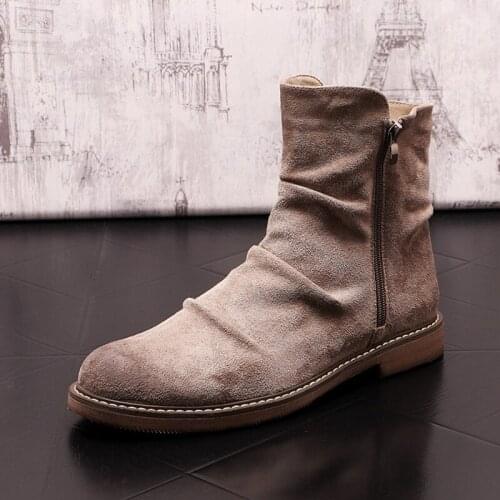 Stephoes Men Fashion Casual Ankle Boots Spring Autumn British Style Genuine Leather Chelsea Boots New Arrival Side Zipper Boots