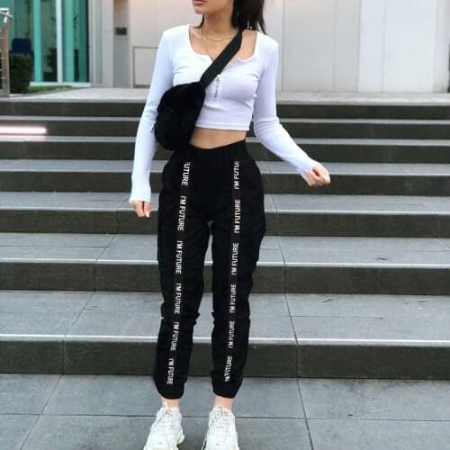 Womens Casual Pants New Harem Pants Elastic Waist Sports Pants Fashion Stitching Letters Fitness Pants Black Vestidos De Muje