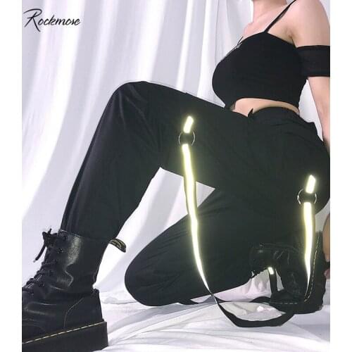 Rockmore Reflective Women Cargo Pants With Pocket Loose High Waist Trousers Korea Harajuku Gothic Long Pant Femme Fall Winter