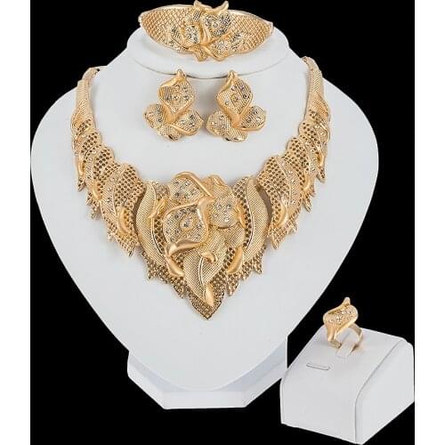 Jewelery set Dubai gold color jewelry sets African wedding gifts lady party for women necklace bracelet earrings ring bridal