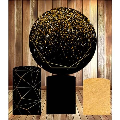 Black gold glitter Round circle panel background adult birthday party decor mini dessert table fabric 3 cylinder plinth cover
