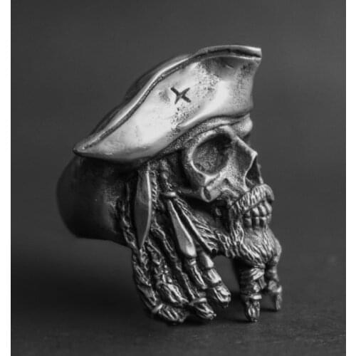 FDLK Vintage Punk Gothic Mens Premium Carbide Captain Skull Ring Biker Jewelry for Male Fashion Jewelry Wholesale