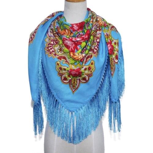 Brand Printing Oversize Square Blankets Russian Women Wedding Scarf Retro Style Cotton Handkerchief Autumn Winter Shawl 135CM 04