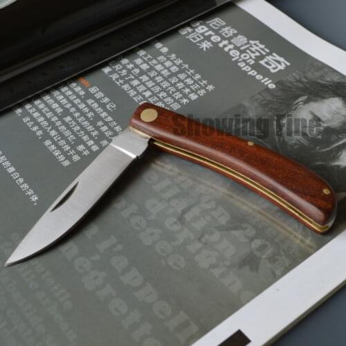 Hot Sale Mens Gift High Quality Stainless Steel Folding Knife Paring knife Wooden Handle Household Knife with Flannet Bag