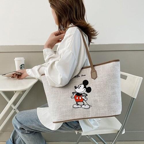 Canvas Tote Bag Mickey Minni Eco Shopping Bag Daily Use Handbag Large Capacity Plaid Canvas Tote for Women Female Shopper Bag