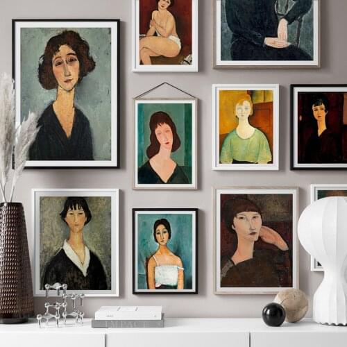 Classical Famous Works Amedeo Modigliani Painting Vintage Women Poster Wall Art Canvas Painting for Living Room Cuadros Decor