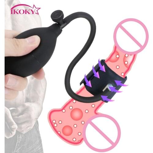 IKOKY Penis Trainer Sex Toys for Men Penis Ring Cock Pumping Sleeve Erotic Inflatable Penis Pump Enlarger Male Enhancement Pumps