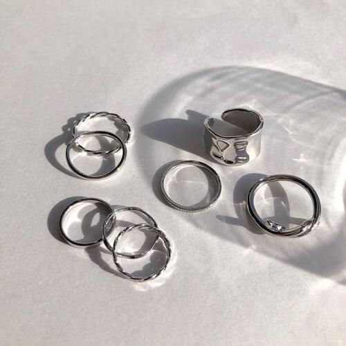 7pcs Fashion Punk joint Ring Set Geometric Twist Minimalist Jewelry Metal circular Golden Ring For Women Street Dance Accessiory