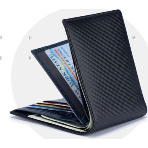Rfid Blocking Carbon Fiber Genuine Leather Men Wallet Money Bag Slim Thin Mini Wallets Men Bank ID Card Holder Short Purse Male