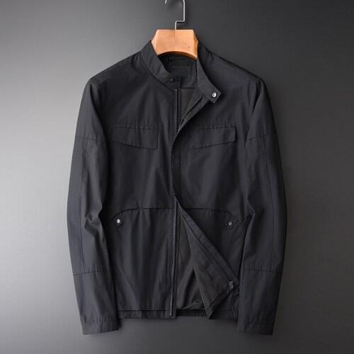 21N Male Jacket Autumn 21N Chest Fake Pocket Design Stand Collar Mens Jackets And Coats Fashion Slim Fit Black Man Jackets 4XL
