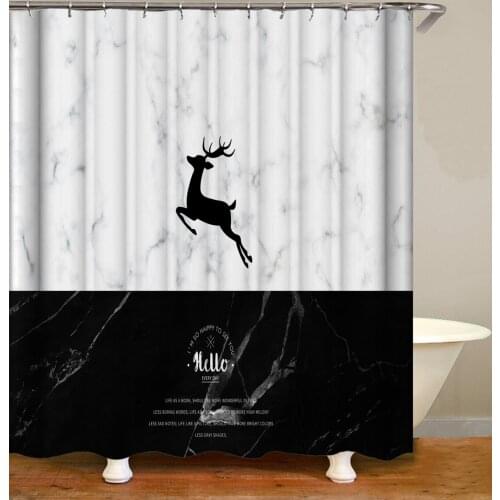 Landscape Shower Curtain Marble Pattern Elk Black White Bath Accessories with Hooks Waterproof Polyester Fabric Bathroom Decor