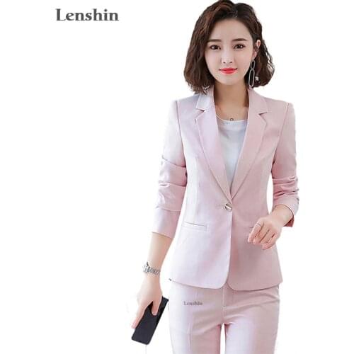 Lenshin 2 Pieces set Fashion Casual Pant Suit Office Lady Ankle-length Uniform Design for Women Business Work Wear with trousers