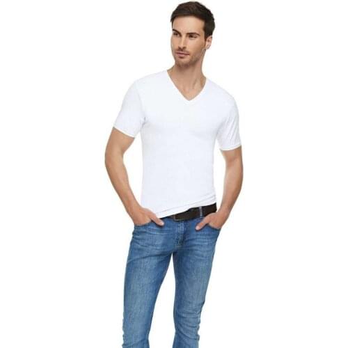 Men Undershirts Underwear Absorb Sweat Man Elastic T Shirts Male V Neck Short Sleeves Top Sleepwear