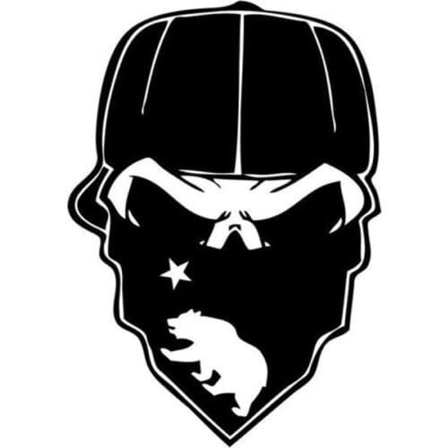Car Sticker Gangster California Mask Skull PVC Car Decoration Accessories Applique Creative Waterproof Black/White,14cm*10cm