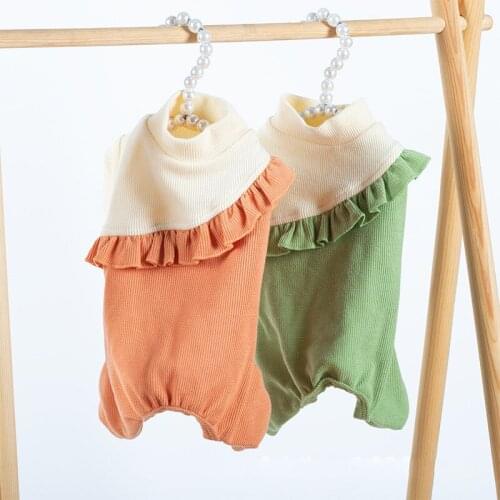 Pure Cotton Dog Clothes High Collar Contrast Color Stitching Stretch Four-legged Pants Pet Warm Base Dog Clothes Jumpsuits