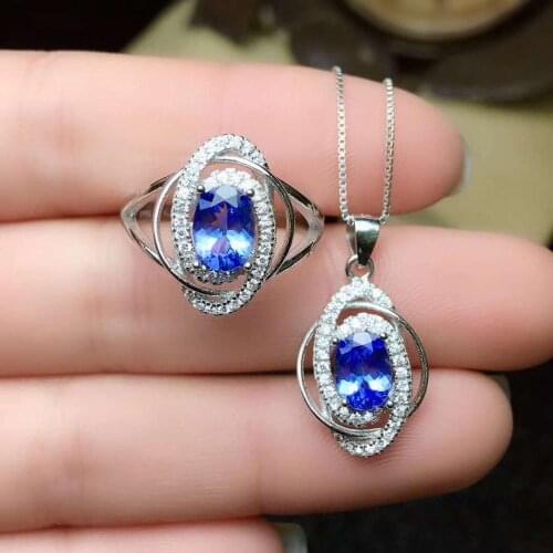 Real Natural Tanzanite jewelry set Natural Real Tanzanite 925 sterling silver 1pc pendant,1pc ring
