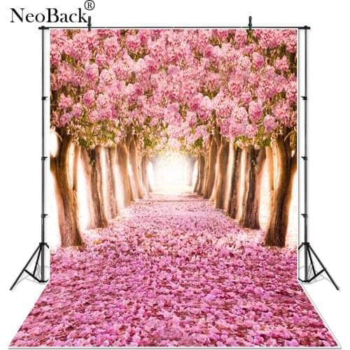 NeoBack Spring Pink Sakura Photo Backgrounds Studio Floral Children Photo Backdrops Sakura Trees Floral Petal Floors Backgrounds