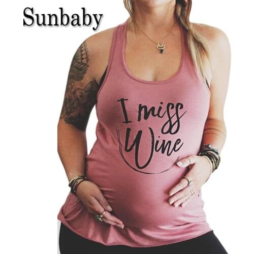Sunbaby New Fashion Plus Size Letter I Miss Wine Women Clothes Causal Summer Solid Color Clothes for pregnant women Tank