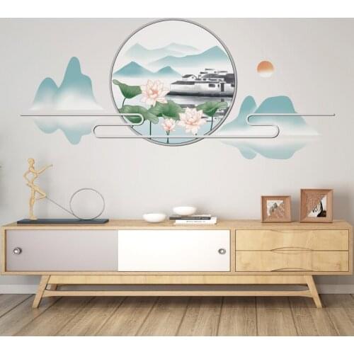 New Chinese Style Wall Stickers Lotus Flowers Bedroom Living Room Wall Decoration Home Office Decor Art DIY Decals for Furniture