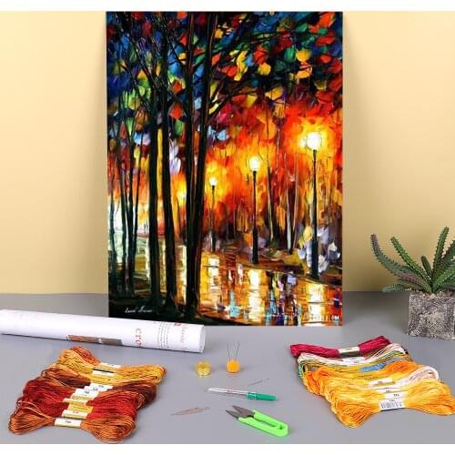 Lonely Park Pre-Printed 11CT Cross Stitch DIY Embroidery Full Kit DMC Threads Handmade Needlework Sewing Craft Package