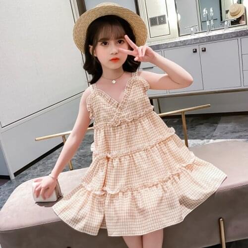 Teen Girls Dresses Cotton Kids Clothes Casual Plaid School Dress Kids Sling Dress For Girls Teen Outfits 6 8 10 12 13 Years Old