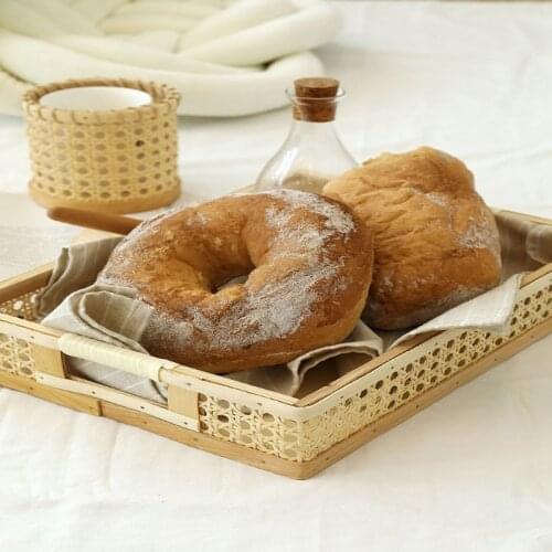 Hand-woven Rattan Desktop Storage Basket Creative Organizer Plate Food Serving Tray Arrangement Platter Retro Classic