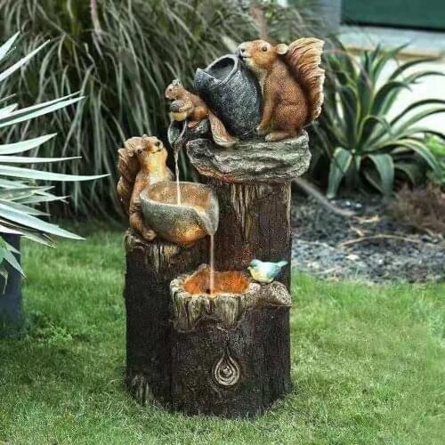 Resin Squirrel Family Patio Fountain Garden Decoration Outdoor Landscape Interesting Garden Design Squirrel Family Durable