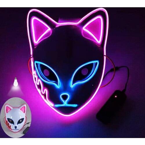 HOT Anime Demon Slayer Cosplay Mask LED for Men Women Sabito Kamado Tanjirou Makomo Halloween Party Cosplay Props