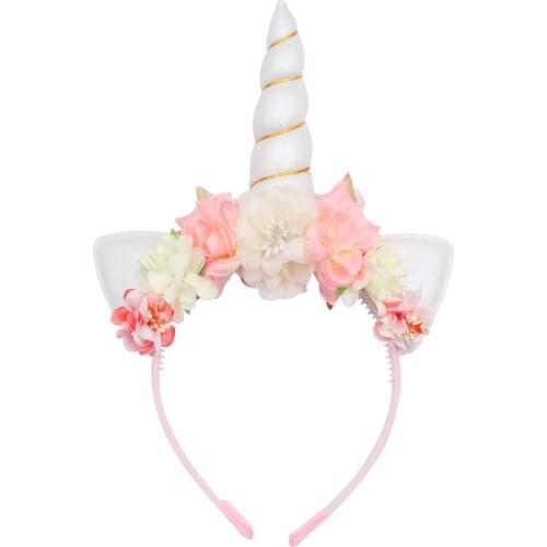 Miss Cute Unicorn Headband Women kids Sweet Flower Unicorn Horn Hair Band Birthday Party handmade fashion Floral Crown Headwear