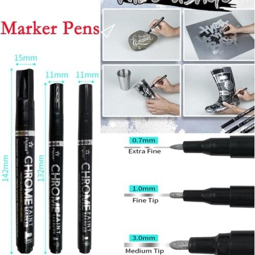 DIY Silver Waterproof Permanent Paint Marker Pens with 0.7/1/3mm Nib Mirror Reflection Sign Pen for Students Doodling Arts&craft