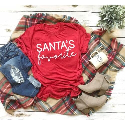 SANTAS favorite T-shirt funny slogan women fashion Hipster Christmas party style tumblr casual tumblr shirt red tees- J957