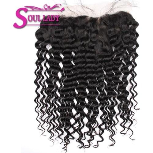 Soul Lady Deep Wave 13x4 Ear To Ear Lace Frontal Closure Preplucked Peruvian Remy Human Hair with Baby Hair 130% Density