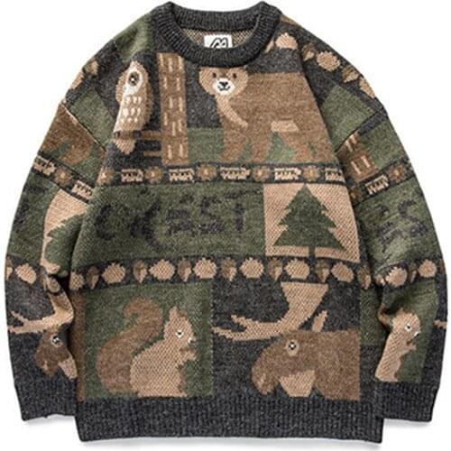 Winter Vintage Sweater Men New Japanese Cute Bear Couples Knitted Sweater Pullover Hip Hop Harajuku Streetwear Men Clothing Tops