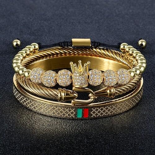 Titanium Steel Gold Royal Crown Bangles Bracelets For Women Brand Red Green Bangle Enamel Punk Jewelry Set 3pcs Men Bangles Gift