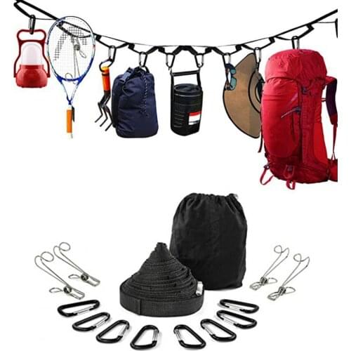 Multifunctional Camping Clothesline 19-ring Adjustable Outdoor Hanging Rope for Camping Outdoor Durable Camping Clothesline