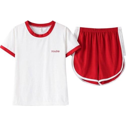 Women summer Korean new cotton pajamas comfortable breathable ladies short sleeve shorts casual two piece pajama sets pajamas