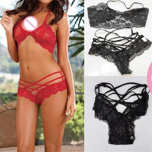 Hot sales Sexy Woman Lace Sleepwear Halter Underwear Linerie -strin Black Red Black/Red Sexy Underwaer Female
