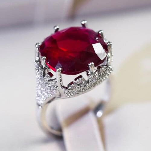 Classic Large Red Stone Wedding Rings for Women Wedding Engagement Promise Finger Ring Fashion Silver Color Luxury Jewelry Gift