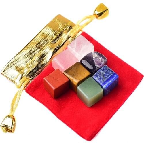 1Set Seven Chakra Stone Natural Crystal Yoga Energy Stone Polished Reiki Healing Quartz Home Decoration Cube Gift