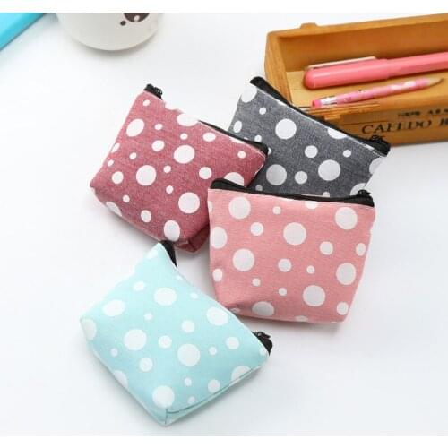 1PCS Kids Womens Purse Canvas Coin Wallet Coin Purse Money Pouch Wave point Change Pouch Key Holder Bag Small Cute Small fresh