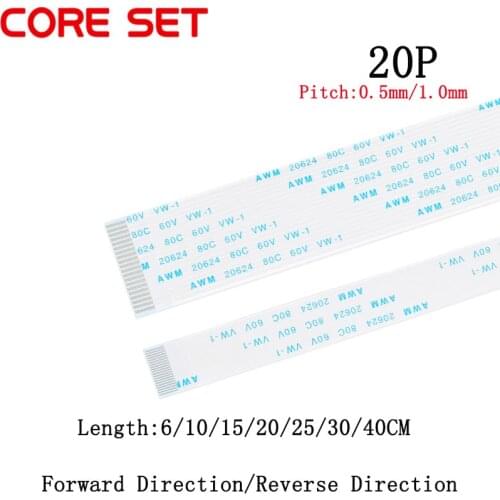 10PCS FPC/FFC Ribbon Flexible Flat Cable Pitch 0.5MM/1.0MM 20P Wire Length 6/10/15/20/25/30/40CM