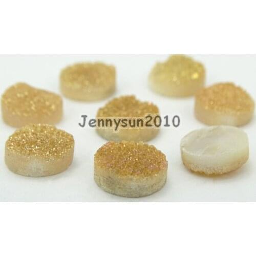 16mm Champagne AB (No Hole) Druzy Quartz Ag-ate Flat Back Connector Round Cabochon Beads Jewelry 10 Pcs /Pack