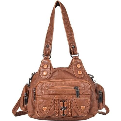 2021 New Ladies Fashion High Quality Washed Pu Leather Handbag Ladies Daily Bag Gift Handbag Large Capacity Shoulder Bags Purse