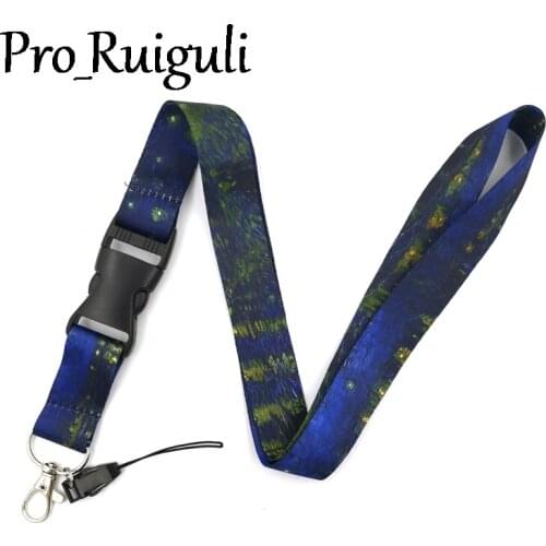 30pcs Van gogh Starry Night Over the Rhone Lanyard for Keys Phone Cool Neck Strap Camera Whistle ID Badge Gifts webbings ribbons
