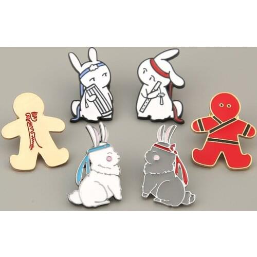 Mo Dao Zu Shi Black White Rabbit Brooch and Lapel Pin Grandmaster of Demonic Bunny Badge Jewelry Gift