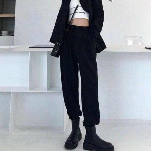 Pants Women Loose Trendy High Waist Full Length OL High Street Fashion Solid Spring Autumn Ladies Trousers Female Stylish Chic