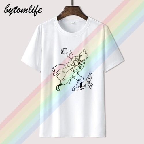 Tintin Lets go The Adventures Of Tintin T-Shirt Clothes Popular T-Shirt Crewneck 100% Cotton Tees Amazing Short Sleeve Unique