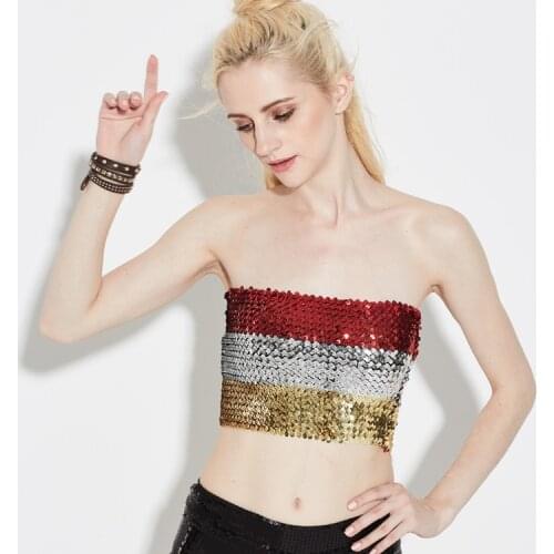 H80&S90 New Women Tube 10 Colors Tops Fashion Hot Party Stage Sequins Tubes Bra Padded Strapless Sex Sequin Crop Tank Top