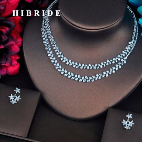 HIBRIDE Luxury Brilliant Cubic Zirconia Stone Dubai Women Jewelry Set Earring Sets Bride Dress Accessories Wholesale Price N-400